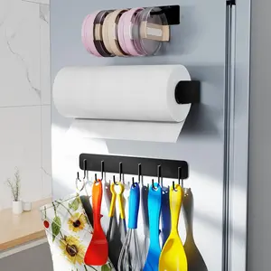 Kitchen Storage Set Without Drilling - Ultra-Strong Magnetic Kitchen Storage Hooks & Magnetic Paper Towel Holder & Magnet Tumbler Lid Organizer, Kitchen Utensil Hanger