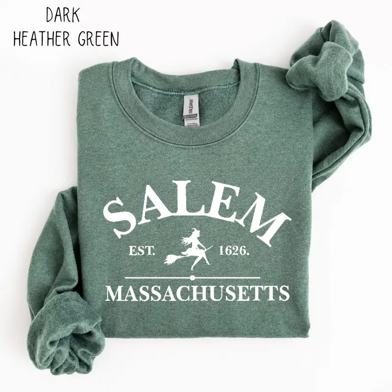 Salem Massachusetts, Crewneck Halloween Sweatshirt on Sand Color Gildan, Hocus Pocus sweatshirt,Halloween sweatshirt, Women's Long Sleeve Shirts