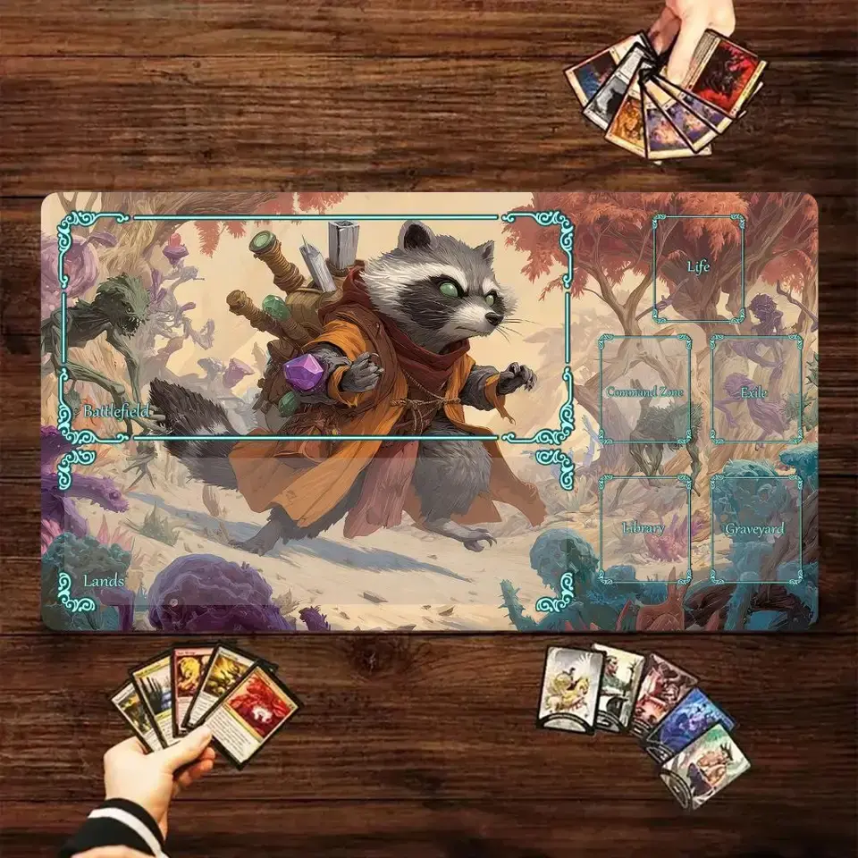Magic Card Playmat with zone magic raccoon Warrior MTG playmat gathering gaming mats Desk Mat Commander Battle magic rug Deskmat & Mousepad