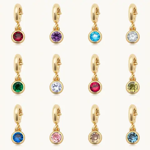 Little Words Project Birthstone Charm - 14K Gold-Plated Artificial Zircon Necklace Pendant, Gem-Integrated, Round Cut, Sparkling Gemstone Costume Fashion Accessory (Size-Selectable), Gem-Integrated Charms & Pendants, Round Cut Charms & Pendants