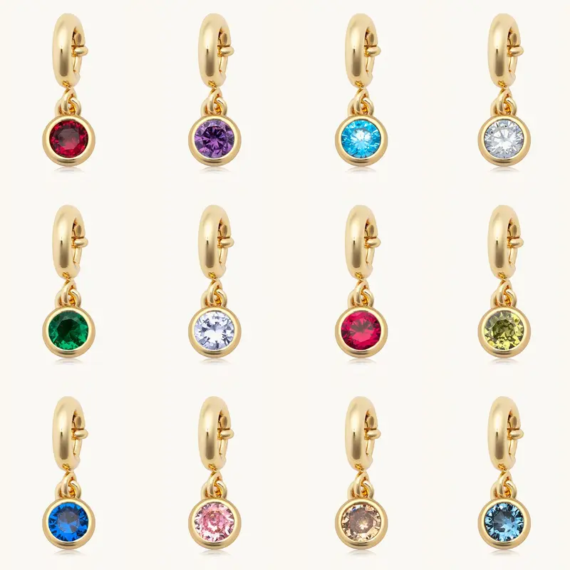 Little Words Project Birthstone Charm - 14K Gold-Plated Artificial Zircon Necklace Pendant, Gem-Integrated, Round Cut, Sparkling Gemstone Costume Fashion Accessory (Size-Selectable), Gem-Integrated Charms & Pendants, Round Cut Charms & Pendants