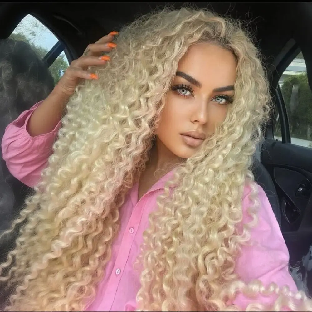 Light Blonde Deep Curly Synthetic Lace Front Wig Glueless 613 Color Curly Wig for Women 13x4 Lace Middle Part Lace Front Wig with Baby Hair Natural Looking Heat Resistant Fiber Hair Wig for Daily Cosplay Party Use 26 Inches