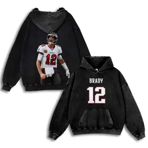 Tom Brady #12 Patriots Casual Washed Hoodie | GOAT QB Legacy Gear, Patriot Nation Pride, Vintage Washed Seven Rings Collector
