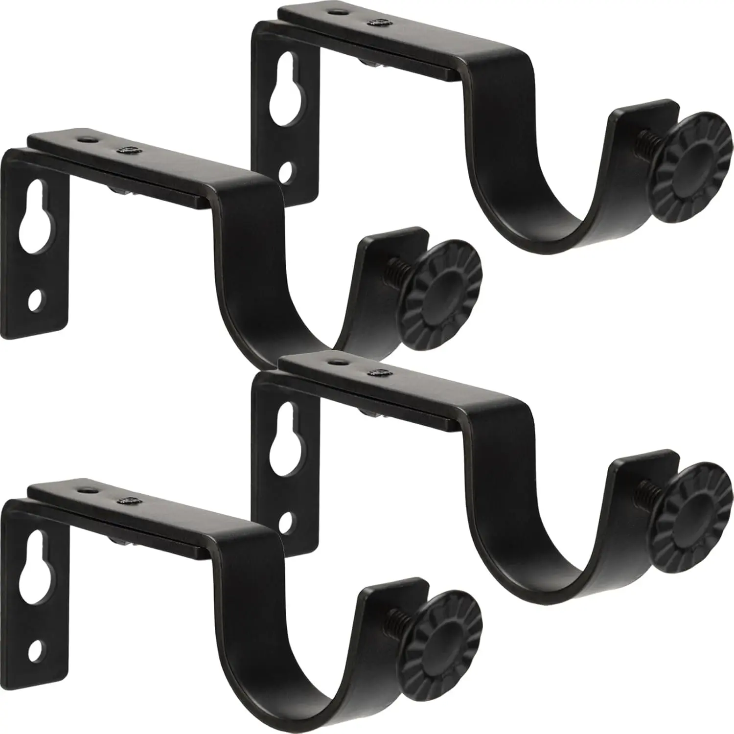 Curtain Rod Bracket for Adjustable, Heavy Duty Curtain Rod Holders Fits up to 1 Inch Curtain Rod, Curtain Rod Brackets for Walls, Black Brackets for Curtain Rods(4 Pack)