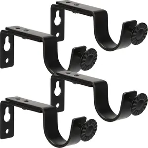 Curtain Rod Bracket for Adjustable, Heavy Duty Curtain Rod Holders Fits up to 1 Inch Curtain Rod, Curtain Rod Brackets for Walls, Black Brackets for Curtain Rods(4 Pack)