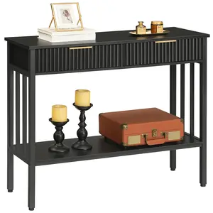 MAHANCRIS Narrow Long Console Table with Storage Shelf, 2-Tier Fluted Entryway Table with 2 Drawers, for Entryway, Living Room, Foyer, Hallway, Office, White