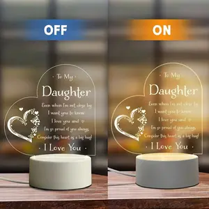 2D Heart Acrylic Night Light for Daughter with Love Quote, USB Warm White LED Lighted Lamp, Festive Home Decor for Birthday Christmas Gifts,summervibes