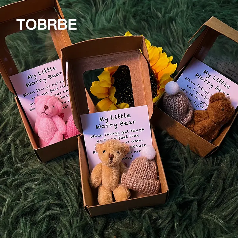 Little Bear in Box, 1 Set Mini Plush Bear with Inspirational Card, Sympathy Gift for Christmas & Valentine's Day & Mother's Day, Personalized Gift, Gi