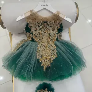 Gianna Dress: Handmade Kids Tulle Emerald Green Dress.