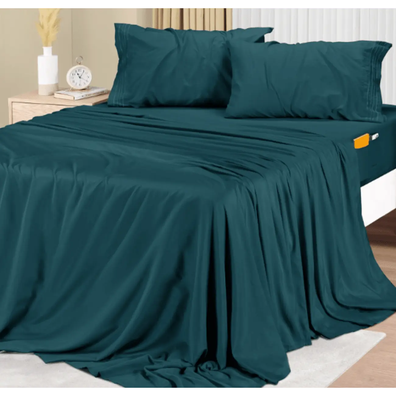 Bedding Queen Sheet Set, Soft Microfiber Queen Size Bed Sheets Set, 4 Pcs Hotel Luxury Queen Sheets Deep Pockets, Embroidered Pillow Cases, Side Storage Pocket Fitted Sheet