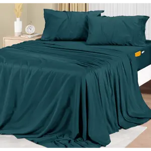 Bedding Queen Sheet Set, Soft Microfiber Queen Size Bed Sheets Set, 4 Pcs Hotel Luxury Queen Sheets Deep Pockets, Embroidered Pillow Cases, Side Storage Pocket Fitted Sheet