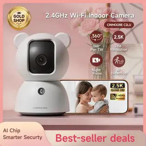 【FLASH SALES】 CINMOORE 2.5K Indoor Security Camera pet camrea WiFi 360° Pan-Tilt AI Motion Detection Two-Way Audio Night Vision Clear Monitoring Recording Baby Crying baby monitoring cameras for home 360 camera mini camera Sd Button Card