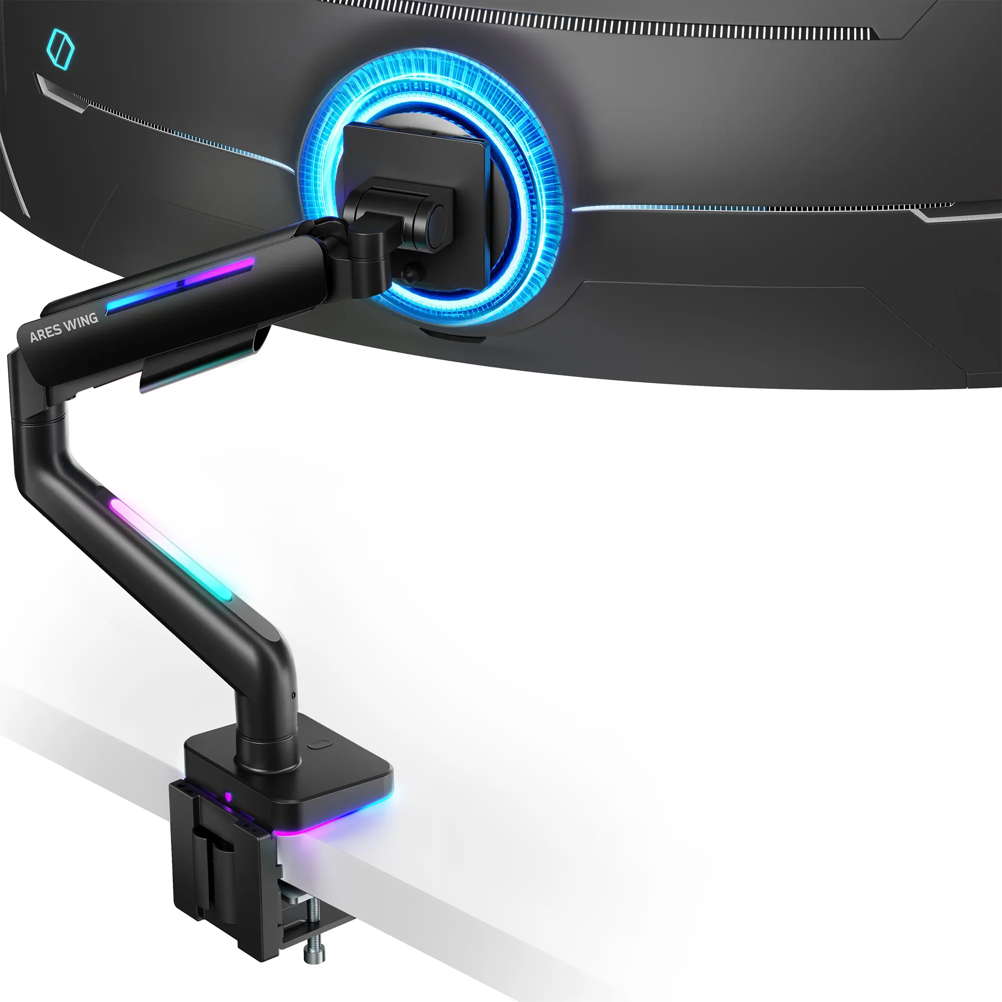 ARES WING Dual Monitor Stand - 17-49 in Display Stand, 1-2 Monitor Holder with RGB Lights, 44 Lbs Per Mount Gas Spring White Ergonomic Computer Desk Grommet Desk Setup (20,000+ Tested Cycles)