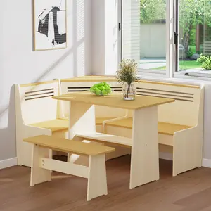 KYLE & KAY Breakfast Nook Corner Set, Corner Dining Table Set with Bench and Corner Seat, Space-Saving Kitchen Table for 4-6 People, Kitchen Corner Table, Space-Saving 5-6 Seat L-Shape Storage Table Set for Family Home Use