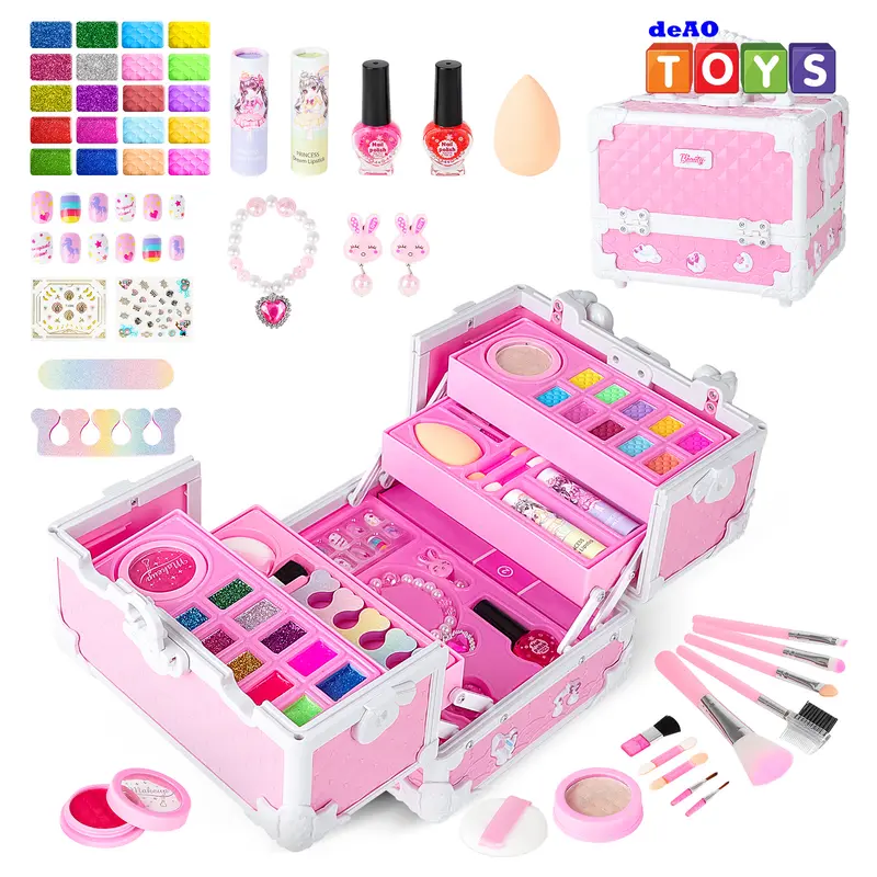 Pretend Play Makeup Kit,Washable Makeup Kit with Unicorn Bag,Make Up Kit for Christmas Birthday Gifts Kids Toys Fun