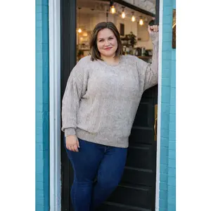 Zenana Chenille Premium Cable Pullover Top - Lt Grey