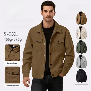 Men's Premium Corduroy Jacket, Classic Wrinkle-Resistant Polyester Office Outdoor Clothes, Soft Plain Long-Sleeve Turn-Down Collar Button-Up, 380g High-Grade Quick-Dry Fabric, Multi-Pocket Layered Casual Outerwear for Autumn Spring