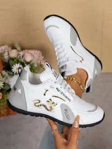Trendy Colorblock Dragon Pattern Casual Shoes, Real Leather Breathable Women's Sneakers, Fashion Versatile Height-Increasing Dad Shoes