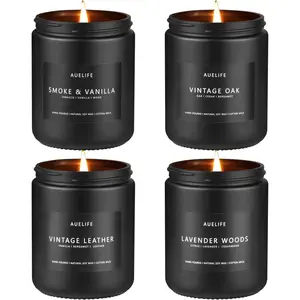 Scented Candles Set | Men Candle Set, Scented Candles for Home, Gifts for Men - 4 Pack Men Candle Gifts Soy Candles Scents of Lavender/Leather/Oak/Smoke & Vanilla