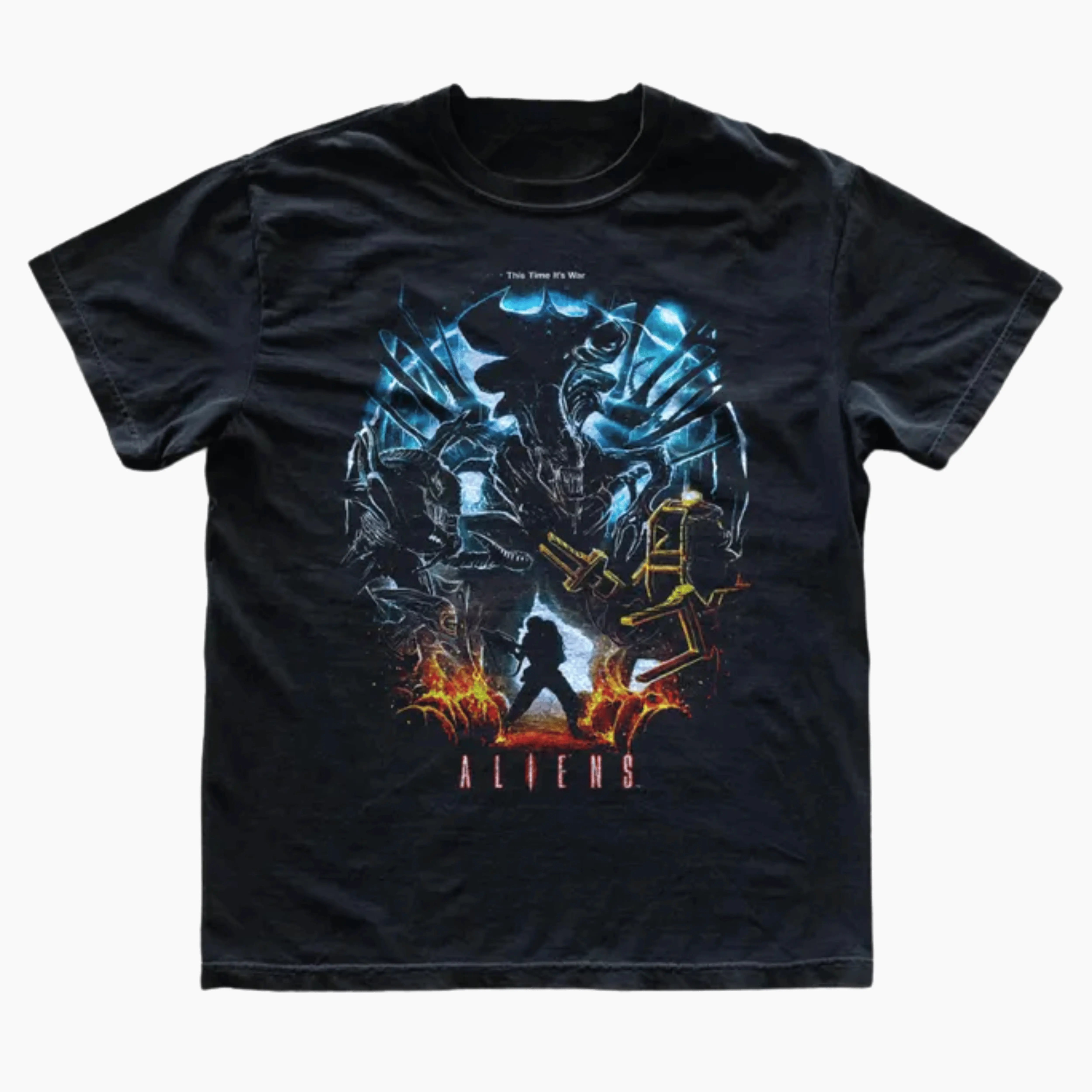 Gildan Men's and Women's T-shirt, Vintage Aliens Movie Graphic Tee, Sigourney Weaver Ellen Ripley Shirt, Xenomorph Queen Power Loader Top, This Time Its War Quote Merch, Retro 80s Sci-Fi Horror Apparel, Unique Gift for Film Fans, Unisex Streetwear