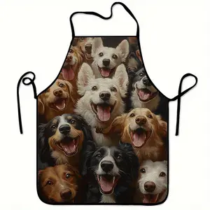 1-piece Happy Dog Print Apron, Fashionable Home Workwear, Cooking Kitchen Apron, Durable Household Cleaning Apron, Washable and Reusable, Kitchen and Catering Supplies, Work Apron, Pet-themed Apron