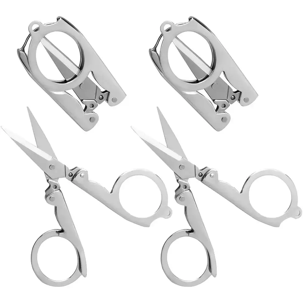Folding Scissors, 4Pcs Stainless Steel Small Scissors Pocket Portable Foldable Travel Scissors Tiny Mini Craft Cutter