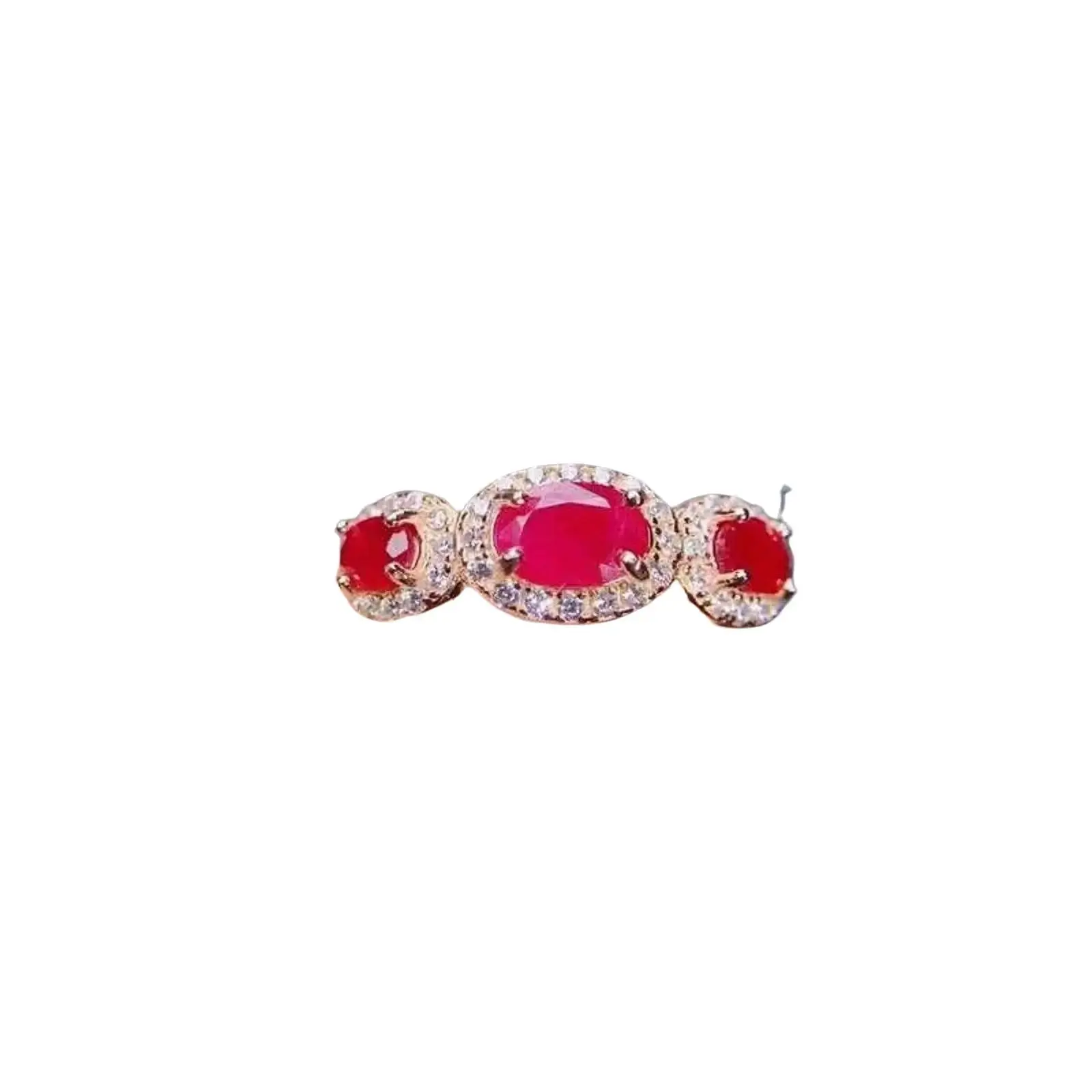 Female Genuine Ruby Band Ring, 4x6mm Gemstone Silver Ring