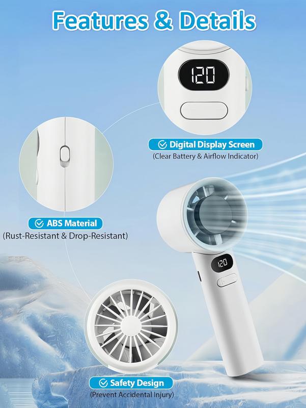 LMMAKE Handheld Portable Fan 120 Infinite Speeds USB Rechargeable with Digital Display Precision Airflow Control for Travel Office Desks Camping & Home Use Multiple Colors