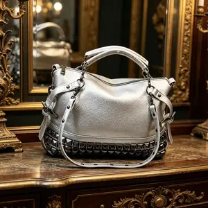 2026 New Arrival Women's Vintage Punk Studded Shoulder Bag: Large Capacity Handbag, Fashionable Casual Crossbody Bag, Versatile for Street Style, Shopping, Travel, and Everyday Use