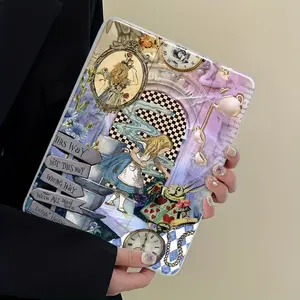 Vintage Fairy Tale Illustration Folding Stand Case for iPad, Transparent Acrylic Hard Back, Pencil Slot & Charger Slot, Scratch-Resistant Slim Protective Cover for iPad 10.2 2019/2020/2021, Mini, Pro, Air Scratch-resistant ultra-thin protective case
