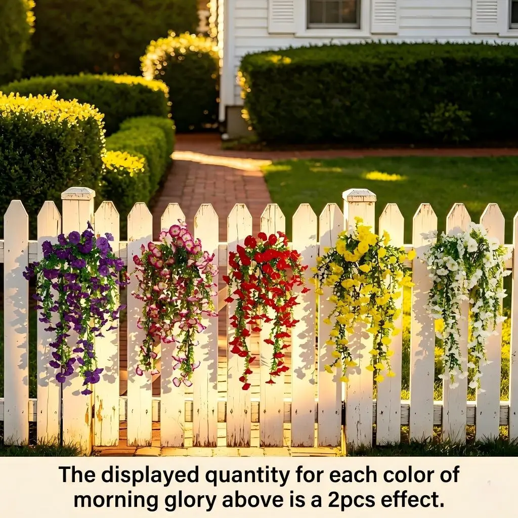 6pcs Artificial Morning Glory Set - 2 Hanging Vines & 4 Flower Bushes - UV Resistant Faux Silk Greenery for Outdoor Hanging Baskets, Wall, Wedding, Home Patio Decor summerwins, Artificial Flowers For Outside, Fake Flowers For Outdoor
