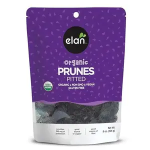 Elan Organic Pitted Prunes, 7.9 oz, Natural Dried Fruit, No Sugar Added, Sulphite-free, Non-GMO, Vegan, Gluten-Free, Kosher, Healthy Snack, Dried Plums