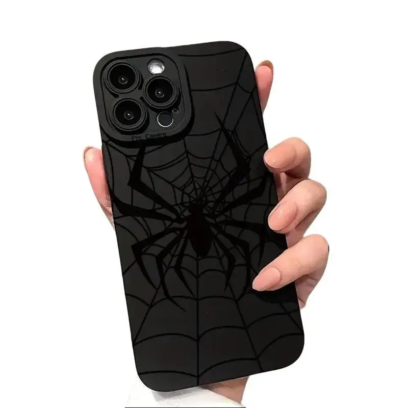 Black Spider Web Carbon Fibre Metal Cellphone Casing - Protective Accessories for iPhone 17,16,15,14,13,12,11,11 Pro,XS,XR,X,8,7 (Mini,Plus,Pro Max,SE Series) - Ideal Birthday Gift