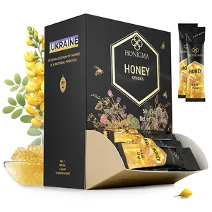 HONIGMA Deliciously Sweet Acacia Honey Sticks - 50 Count (12g each) | Pure Ukrainian Honey | Sustainably Sourced | Bursting with Flavor & Health Benefits