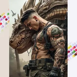 5D DIY Full Diamond Round Drill Painting - Diamond Painting Kit Dragon Hero Mosaic Canvas DIY Wall Art, Home Wall Decoration