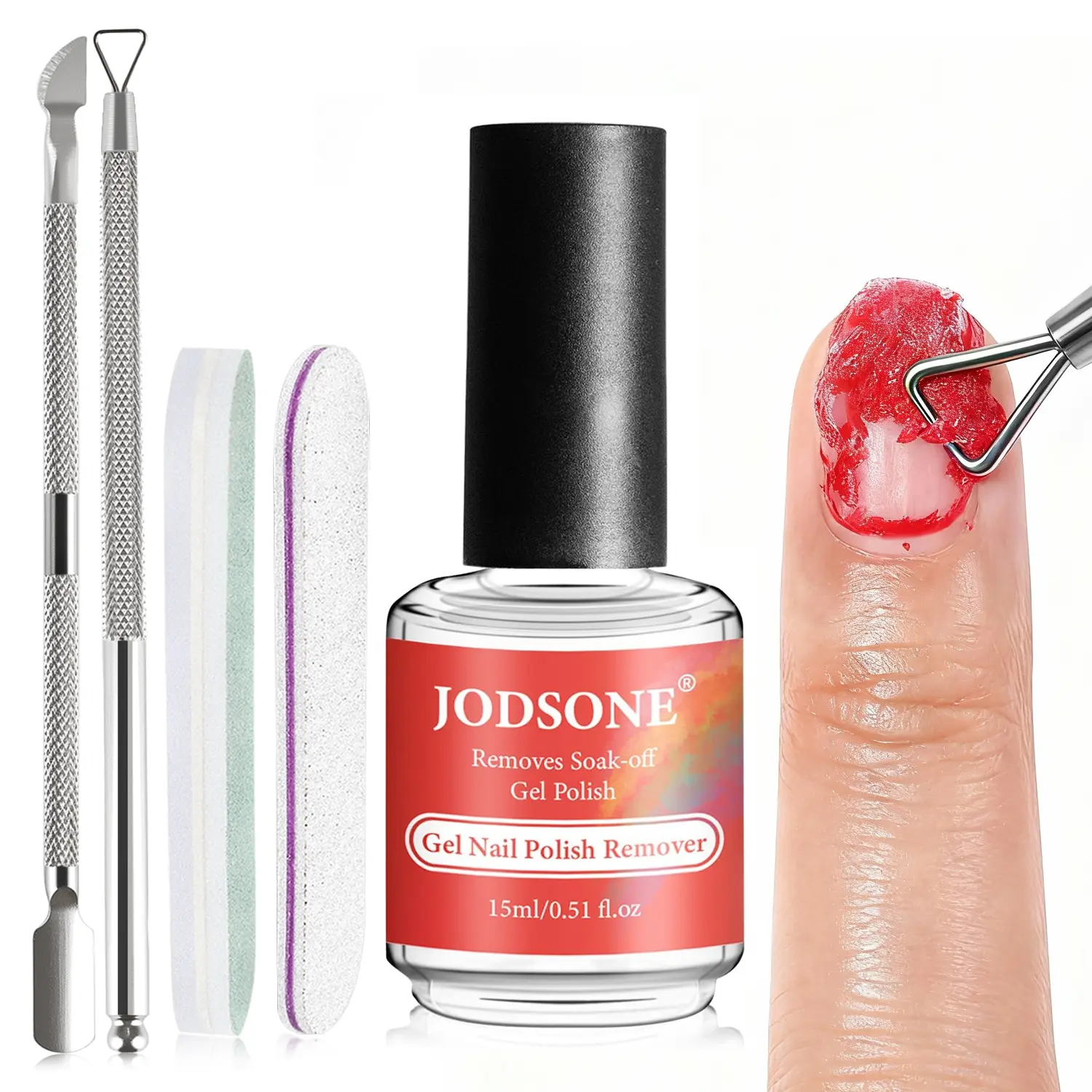 JODSONE Gel Nail Remover - No Soaking No Wrapping, Quick Easy Removal At Home, With Cuticle Pusher & Nail File JODSONE Gel Nail Remover - No Soaking No Wrapping, Quick Easy Removal At Home, With Cuticle Pusher & Nail File