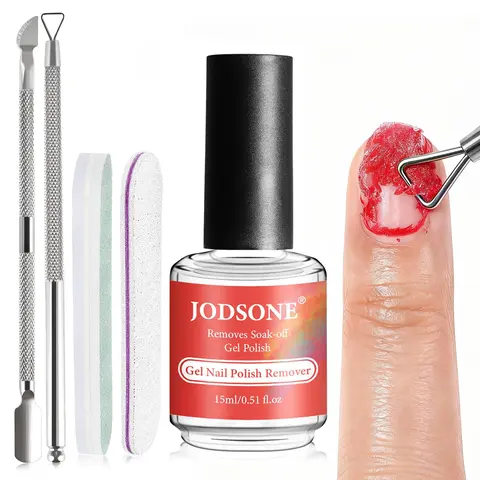 JODSONE Gel Nail Remover - No Soaking No Wrapping, Quick Easy Removal At Home, With Cuticle Pusher & Nail File