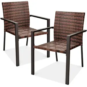 Best Choice Products Set of 2 Wicker Chairs, Stackable Outdoor Dining Furniture w/ Armrests Best Choice Products Set of 2 Wicker Chairs, Stackable Outdoor Dining Furniture w/ Armrests
