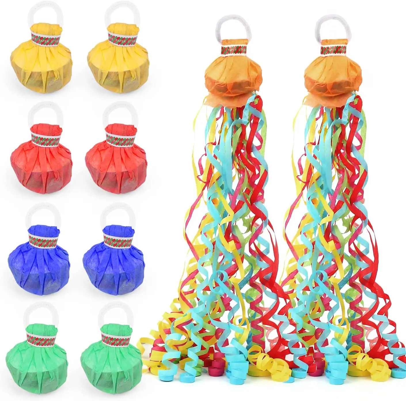 10Pcs Multicoloured Hand Throw Confetti Streamers Poppers - 15ft Long, Flame Retardant, No Mess Paper Crackers with Ribbon, Easy to Clean for Christmas, Happy Birthday Celebrations - Home Improvement Pack Gifts (Random Color)
