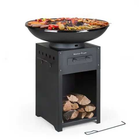 MASTER COOK 27.8" Round Wood-Fired Plancha Asada Charcoal Barbecue Grill - 27.9" Diameter, 470 Sq.In Large Cooking Griddle, Metal Top, Outdoor BBQ, Backyard BBQ, Versatile Functionality for Parties & Camping