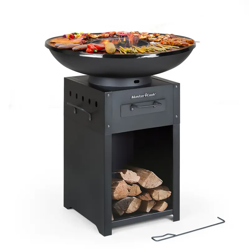 MASTER COOK 27.8" Round Wood-Fired Plancha Asada Charcoal Barbecue Grill - 27.9" Diameter, 470 Sq.In Large Cooking Griddle, Metal Top, Outdoor BBQ, Backyard BBQ, Versatile Functionality for Parties & Camping