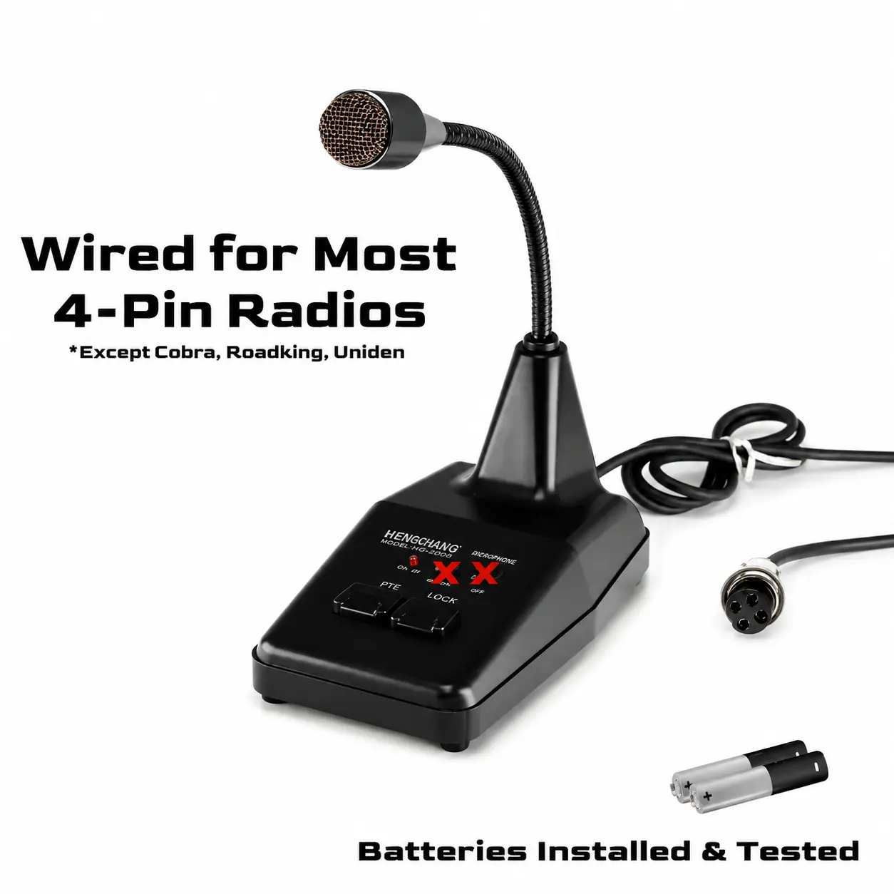 Desktop Amplified CB Microphone with 4-Pin Goose Neck for CB & 10 Meter Radios – DM-502B