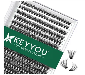 KEYYOU Lash Clusters 300pcs Individual Lashes, 40D 0.07D Curl 9-18MIX DIY Eyelash Extension, Soft & Natural Volume Cluster Lashes with Large Tray