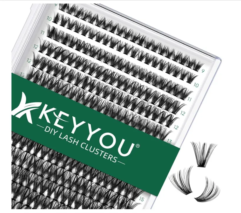 KEYYOU Lash Clusters 300pcs Individual Lashes, 40D 0.07D Curl 9-18MIX DIY Eyelash Extension, Soft & Natural Volume Cluster Lashes with Large Tray