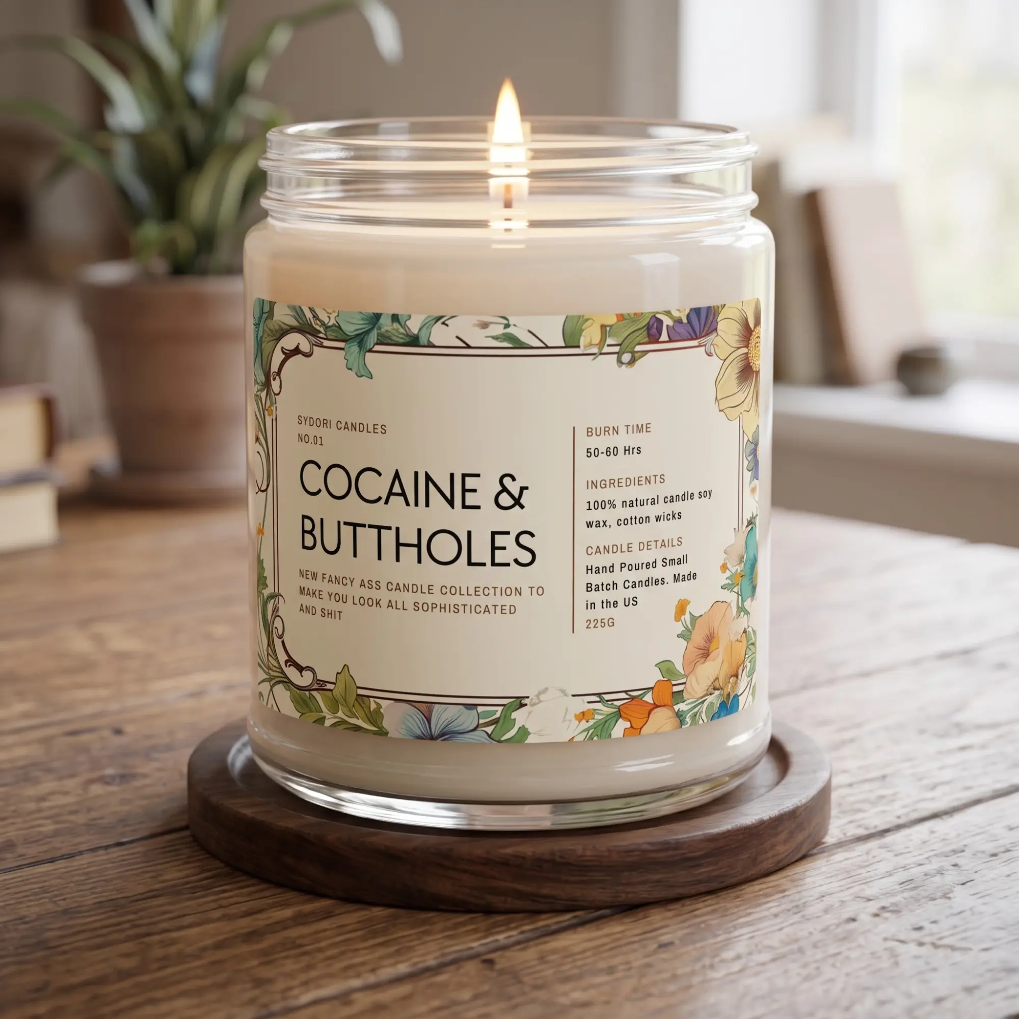 Funny Cocaine and Buttholes Candle, Sarcastic Gag Gift, Humor Scented, Offensive Housewarming Present