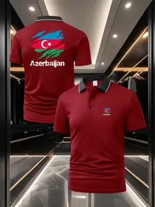 Men's Azerbaijan Flag Theme Polo Shirt - Front & Back Double Print Design Stylish & Versatile Summer Breathable Comfortable Short Sleeve Business Sports Casual Top