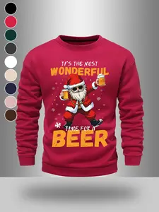 Men's Fun Santa Beer Sweatshirt, Holiday Pullover with Humorous Print, Ugly Christmas Sweater Alternative, Perfect for Parties and Winter Celebrations