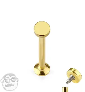 16G PVD Gold Round Top Internally Threaded Flat Back Steel Post