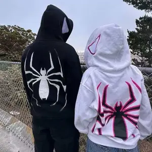Y2k Full Zip Up Spider Hoodie，Women Men coat Harajuku Graphic，Unique hooded glasses design, street punk style, casual hip-hop outfit，Casual Fitted Fall & Winter sweatshirts