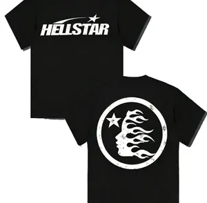 TLXT 100% Cotton Hell Star Pattern Double Sided Printed T-Shirt, High Quality Crew Neck Casual Short Sleeve Top for Spring & Summer